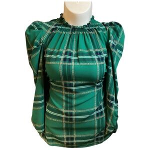 Sugarlips Green Plaid Blouse, Plus Size Tops Sizes 1X 2X 3X